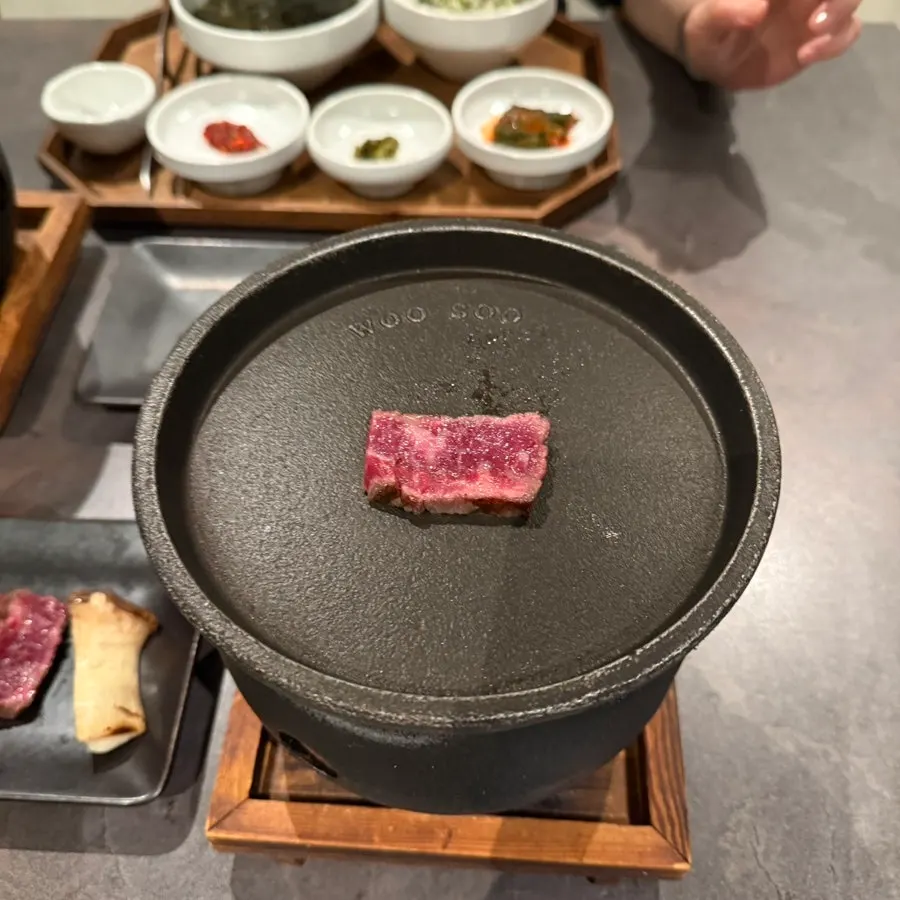 A nicely browned piece of grilled hanwoo sirloin