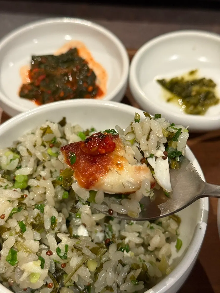 Sea bream pot rice shown still in the pot
