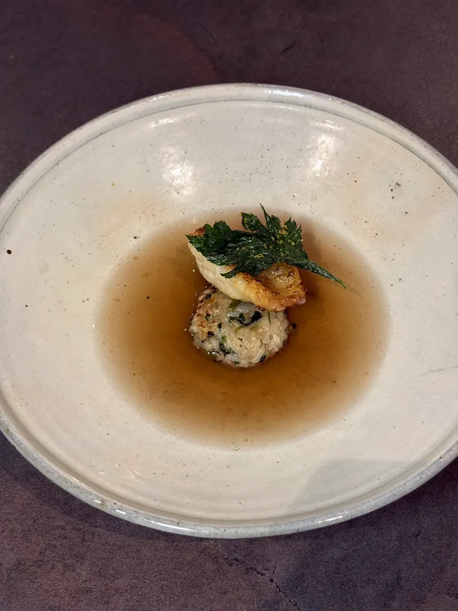 Red tilefish dish set in neungi mushroom broth