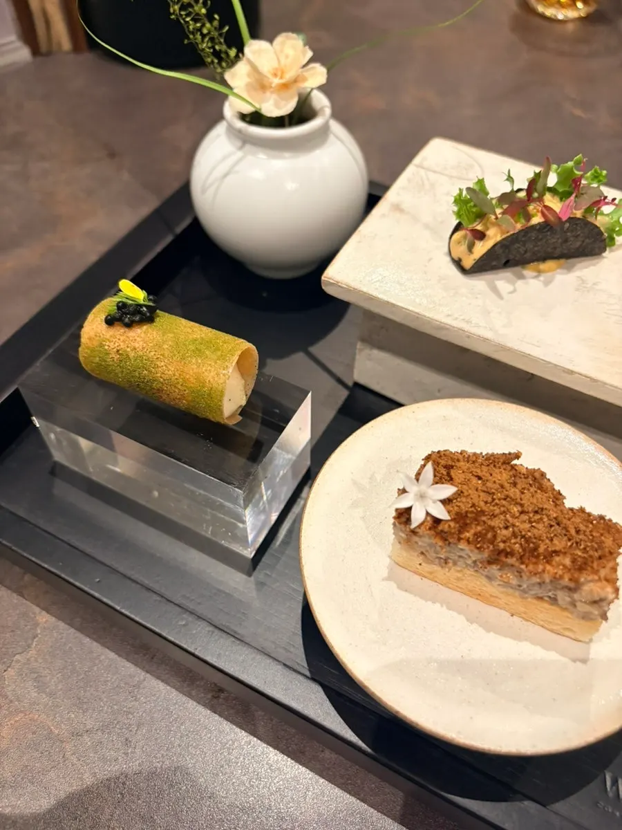 Colorful set of bite-sized dishes