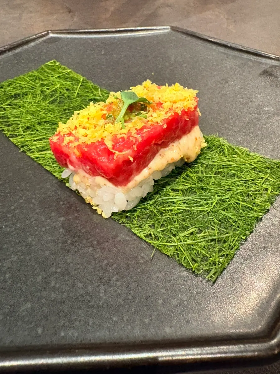 Crisp shiitake shrimp course dish