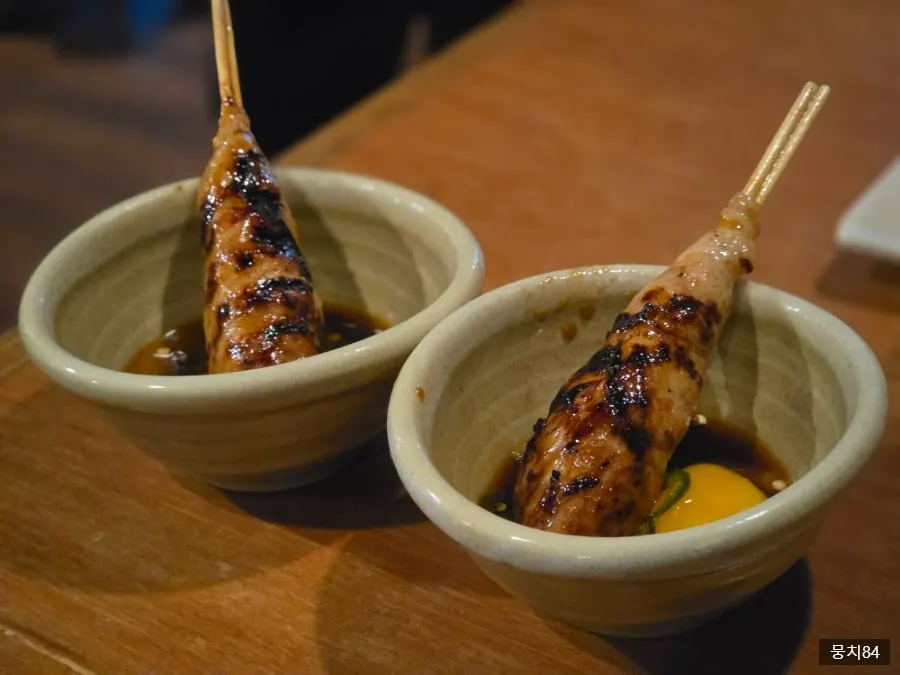 Tsukune, the final dish of the 3-skewer course
