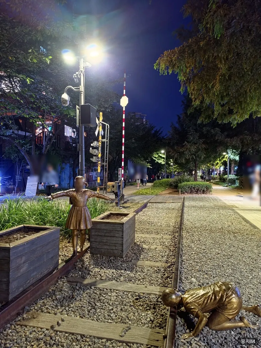View of the forest trail walking path on an autumn night