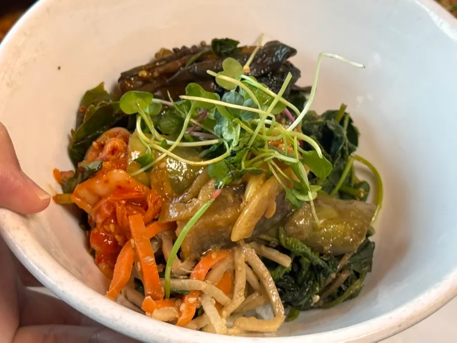Large bowl of rice and soybean-paste dishes