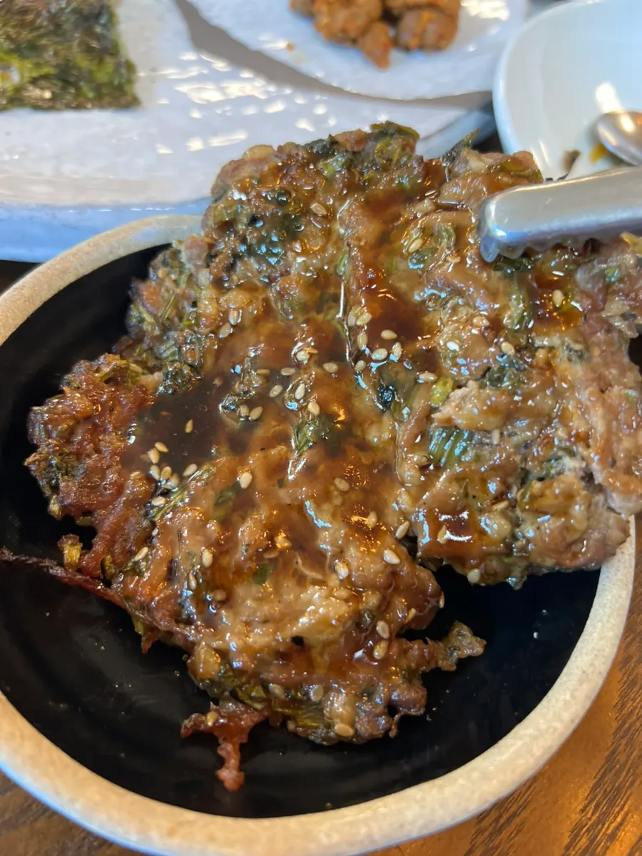 Minari tteokgalbi table setting at Bapkkot Hana Pieotne