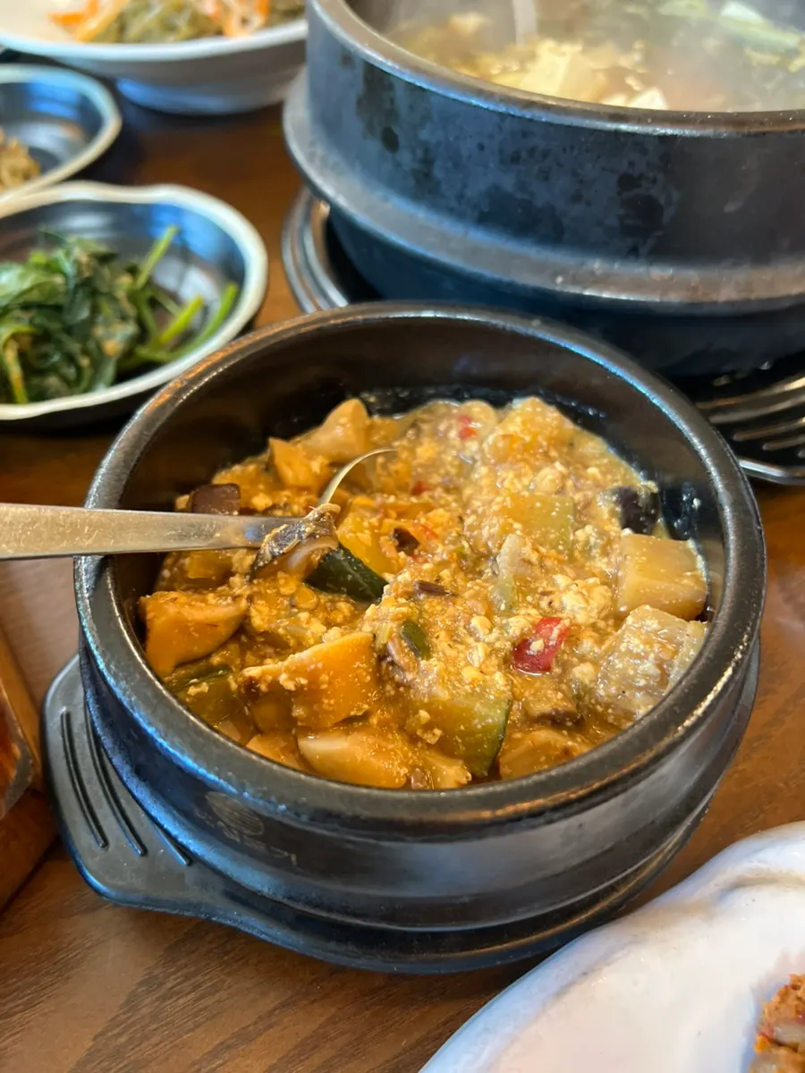 A hearty spread eaten by four adults