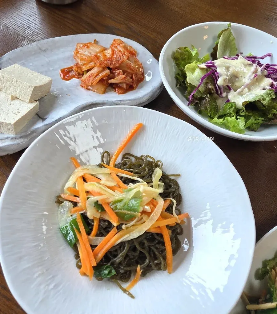 Generous spread of Korean side dishes