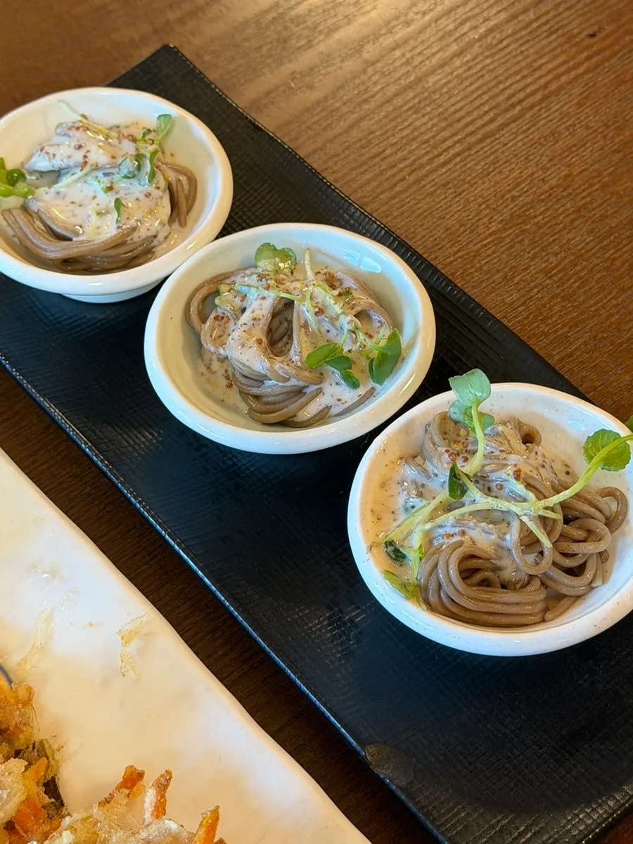 Buckwheat noodle salad with perilla-seed sauce