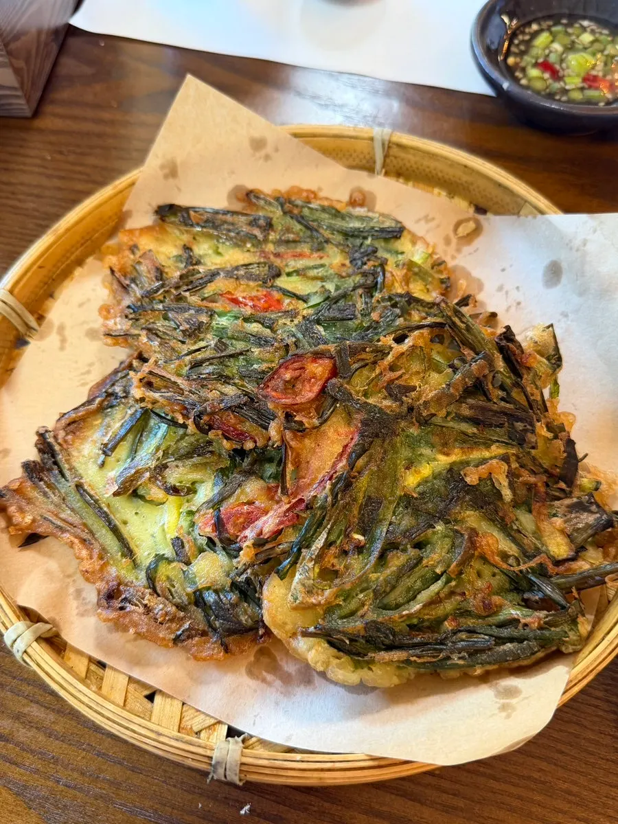 Warm chive pancake served fresh
