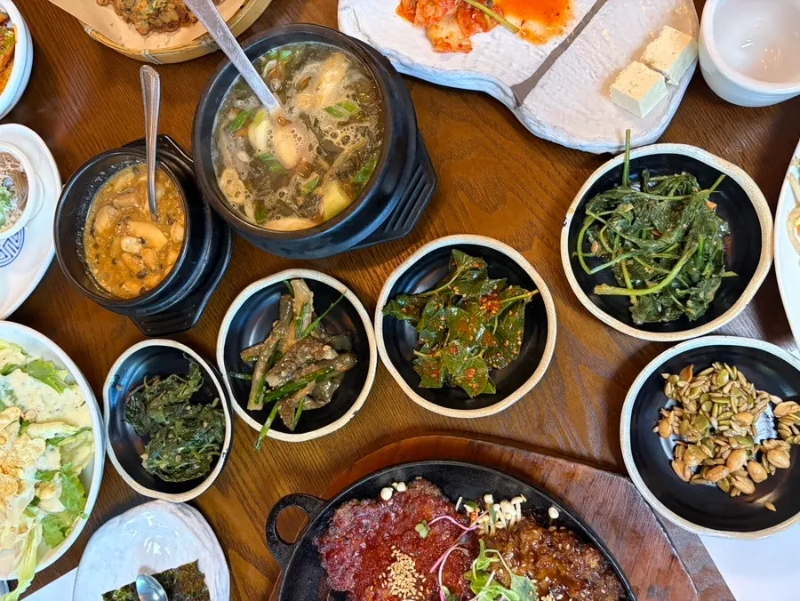 Korean set-meal spread served with side dishes