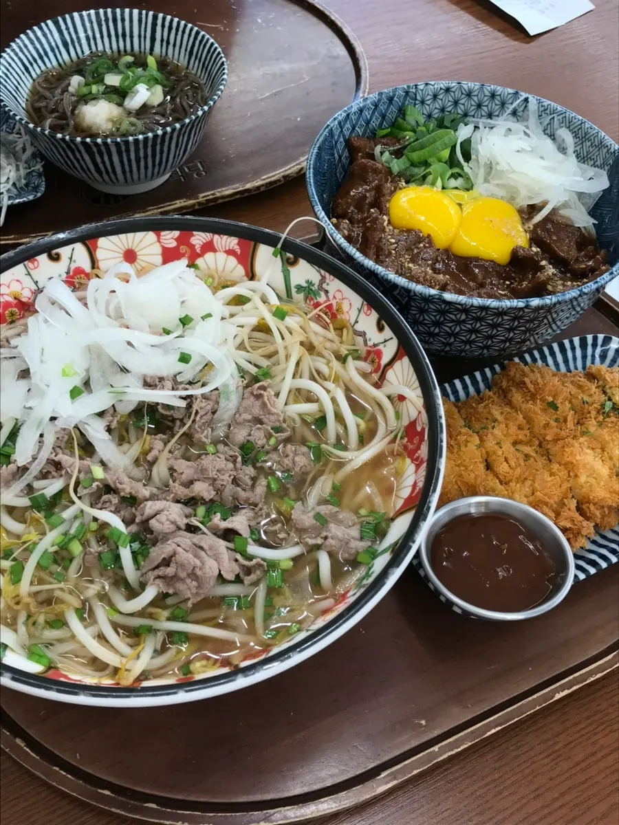 Ordered pho and rice bowl dishes