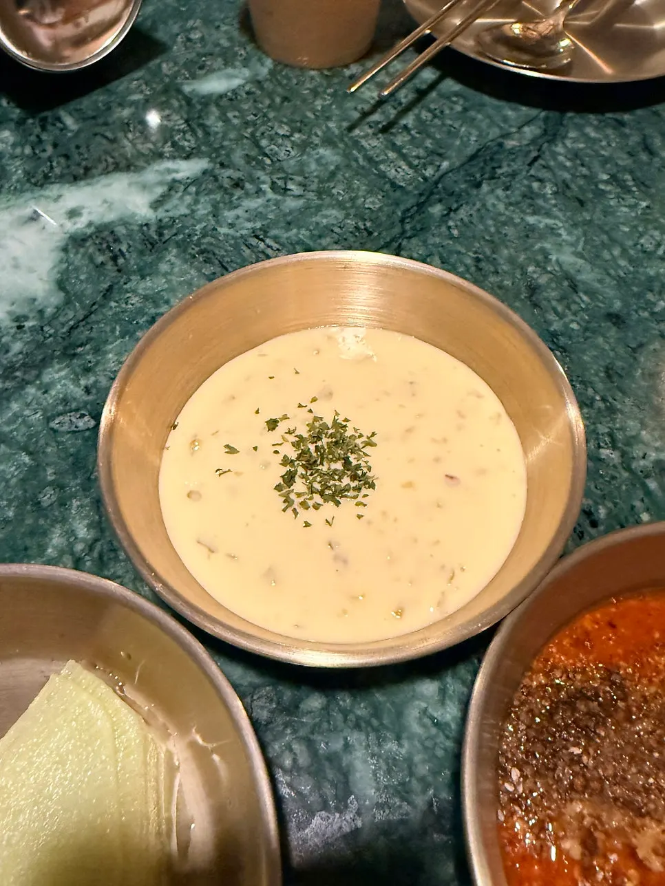 Two dipping sauces: ssamjang and mayo