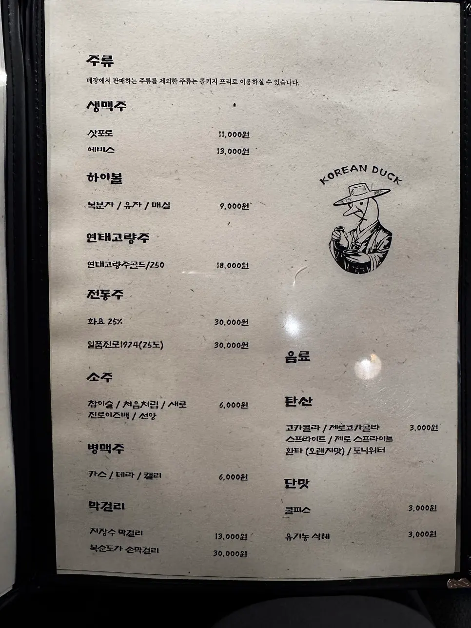 Menu showing pancakes and seasoned side dishes at Gongjung Dodeok