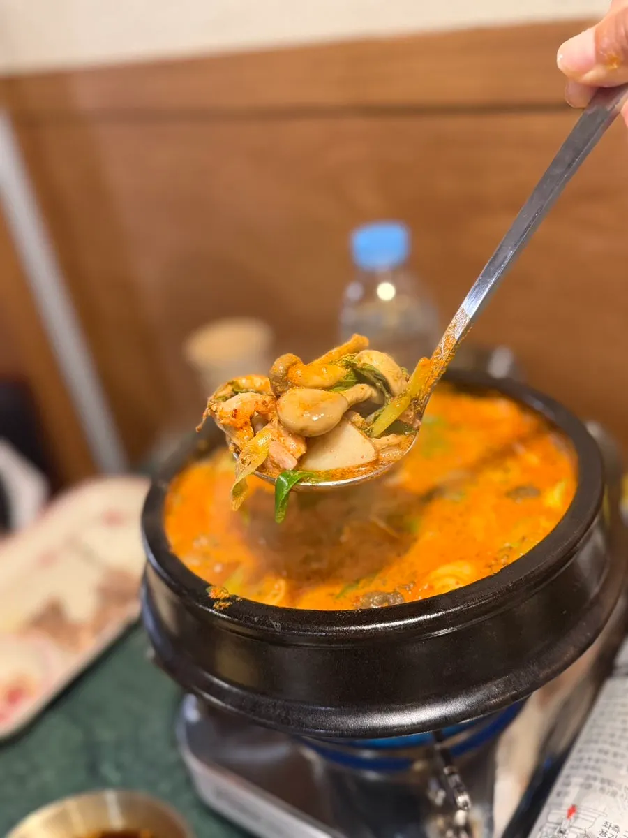 Spicy, tangy broth of Gongjung Dodeok's duck stew