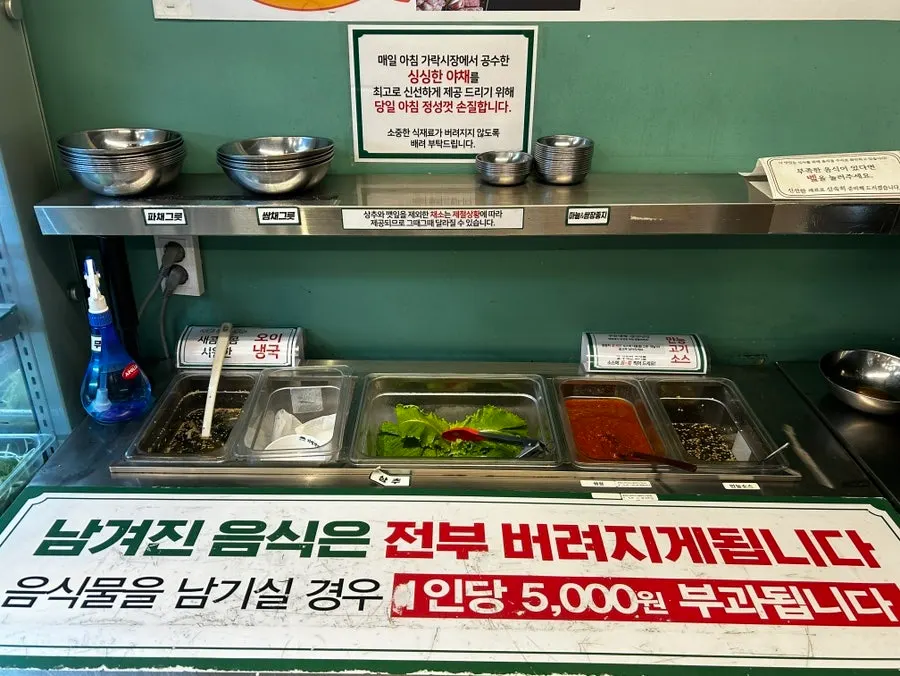 Overview of the all-you-can-eat meat self-serve corner