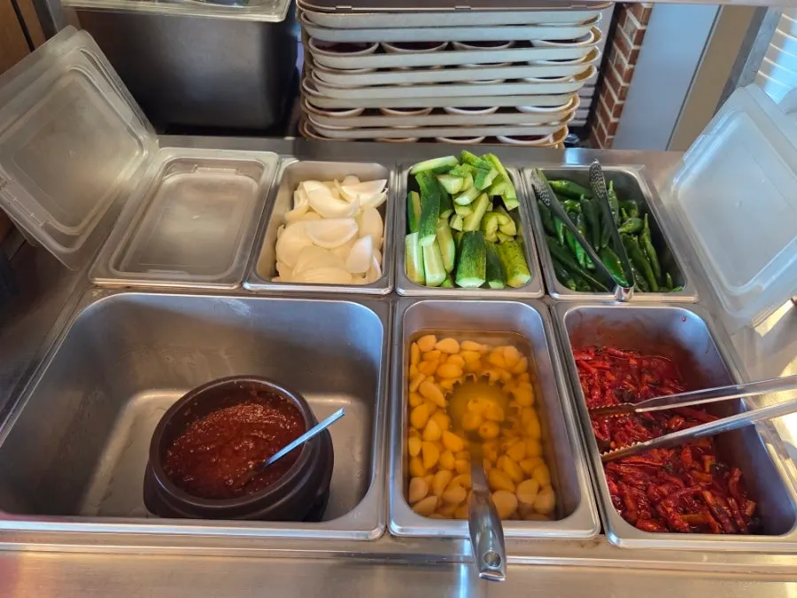 Self-serve corner with side dishes