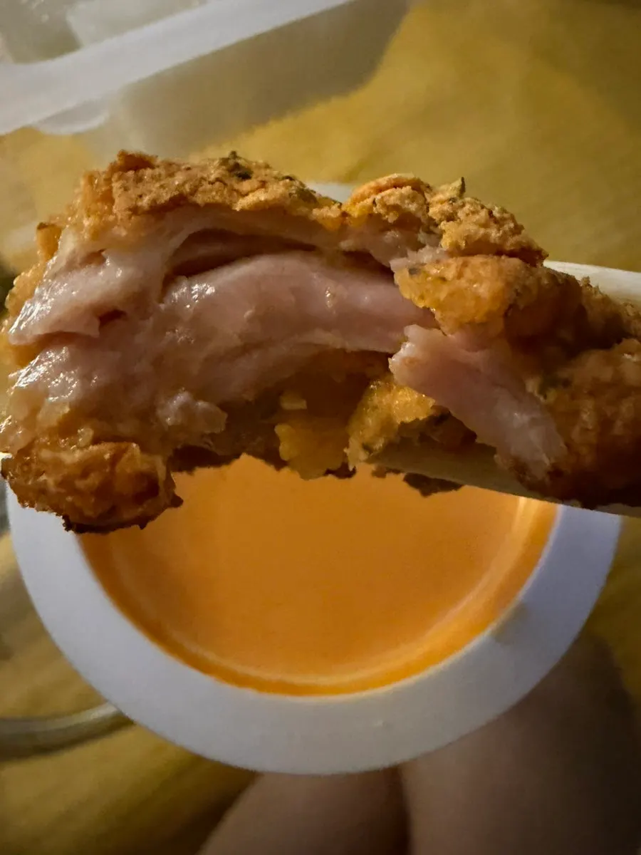 A crispy piece of boneless fried chicken