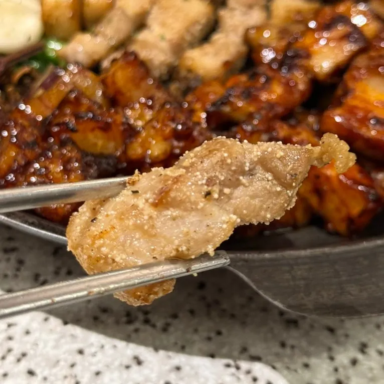 A piece of pork belly with a different marinade