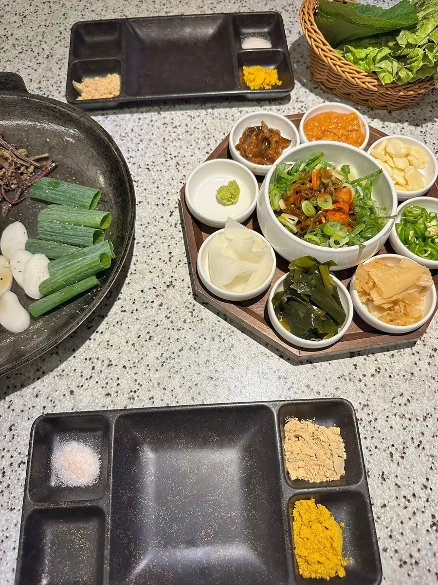Basic table setting with a variety of side dishes