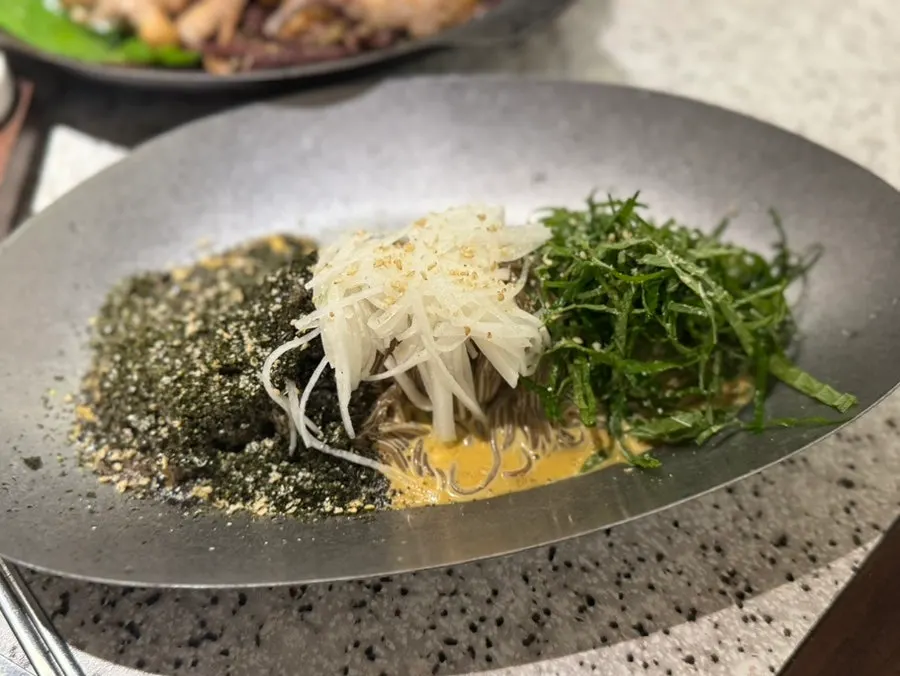 Perilla oil buckwheat noodles ordered as a side