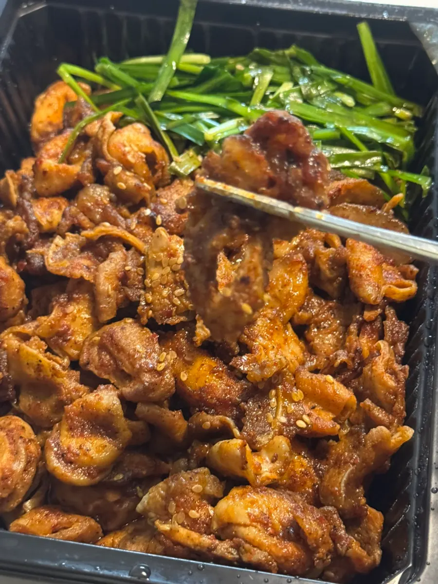 Close-up of chewy gopchang and odolppyeo