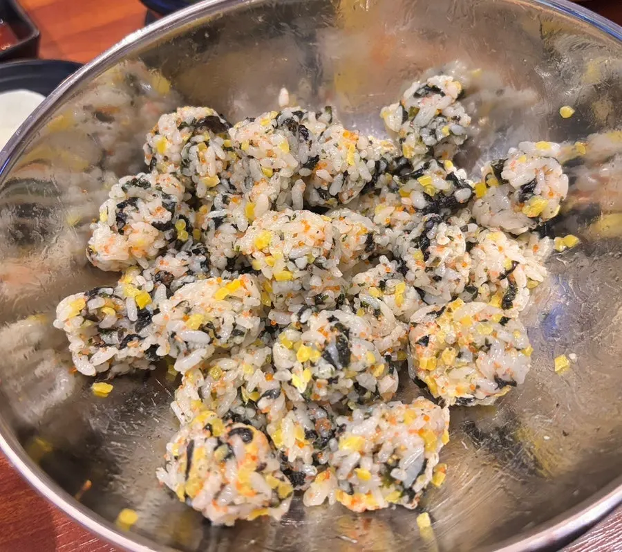 Round rice balls shaped and ready