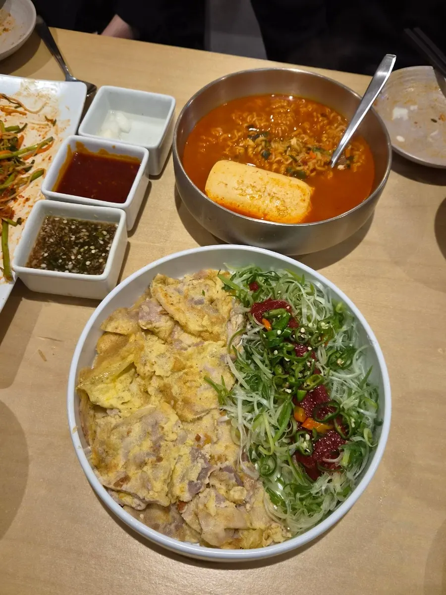 Table set with boneless chicken 3 ways