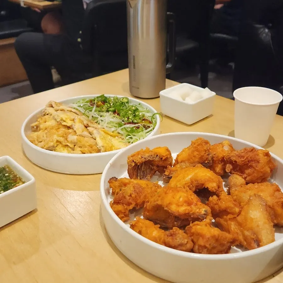 Chicken and yukjeon served together on the table