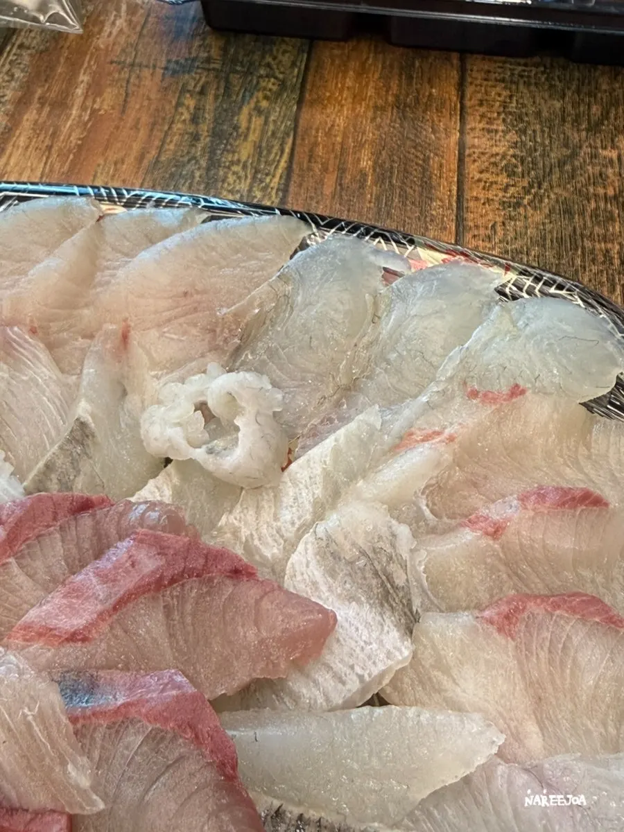 Close-up of chewy-textured sashimi