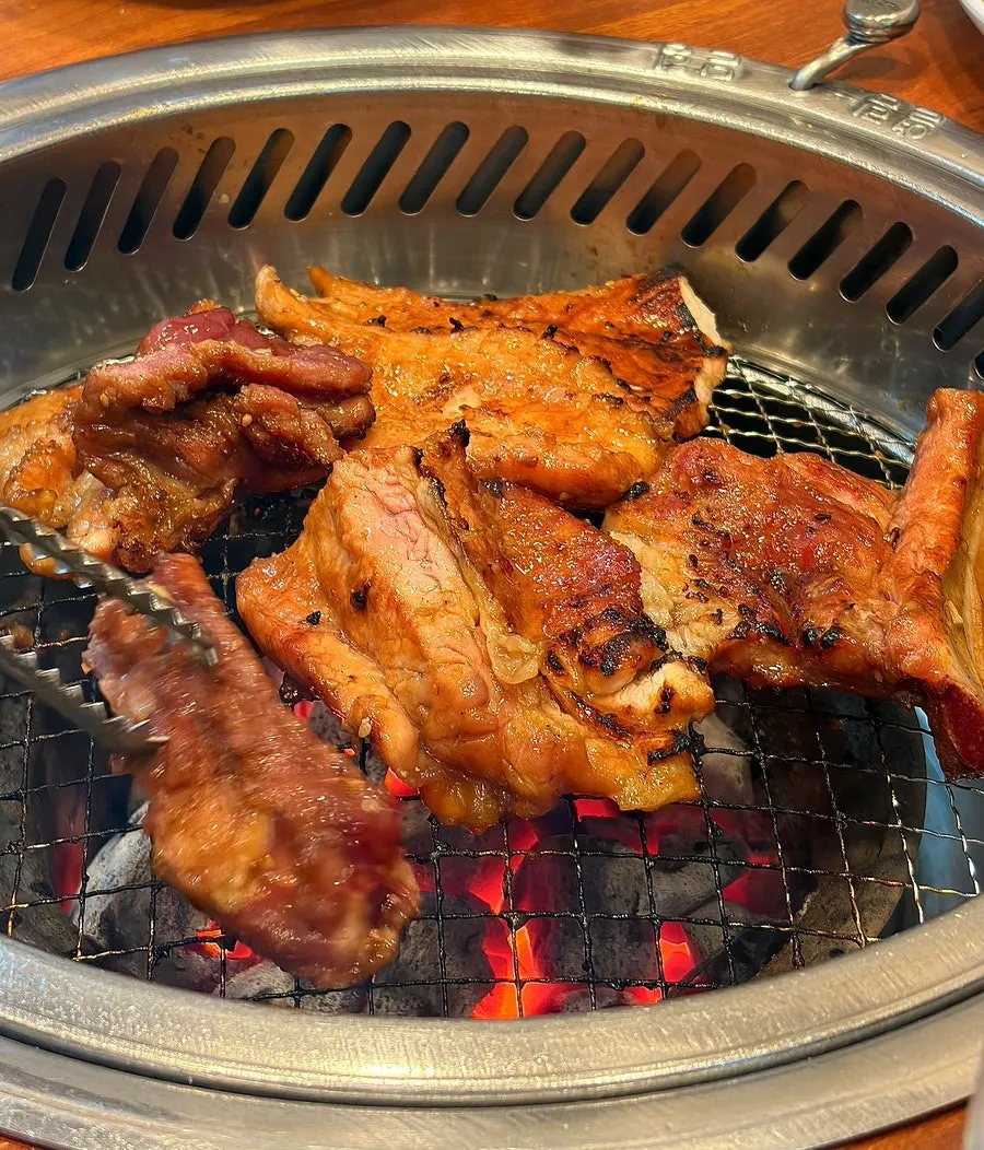 Marinated pork galbi on the charcoal grill