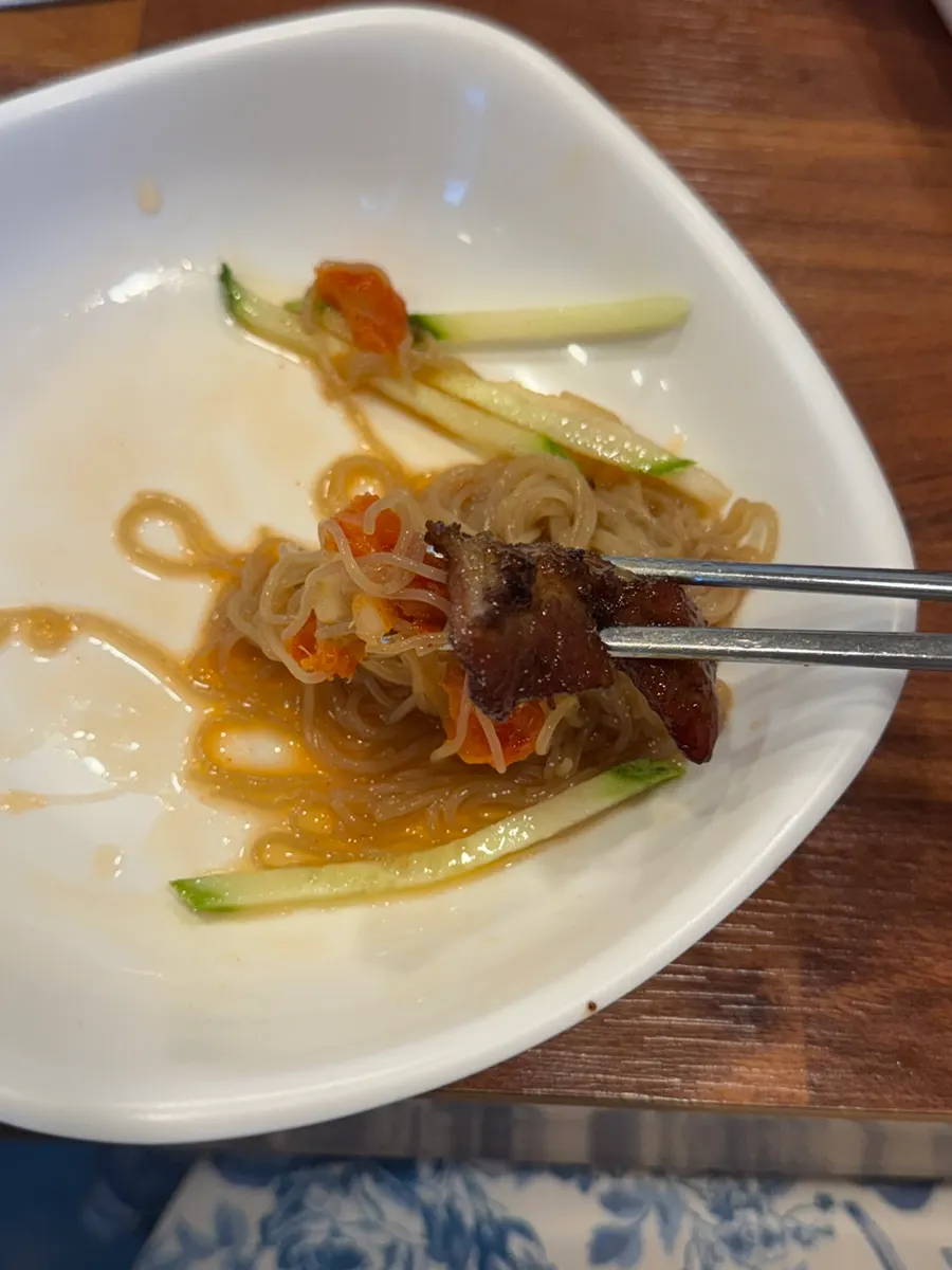 Pork ribs paired with pollock sashimi naengmyeon