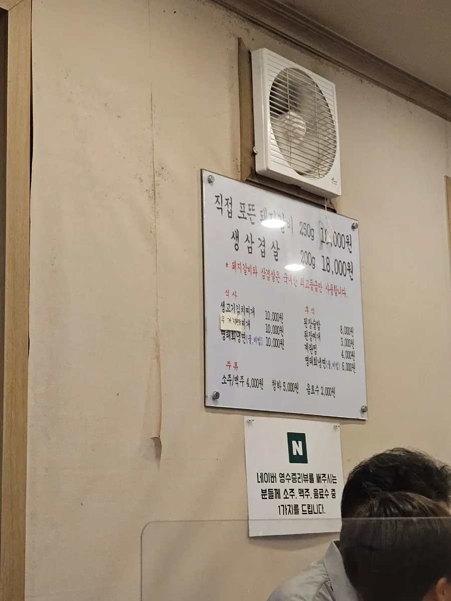 Menu board at Yongchon Gogi-jip showing only galbi and pork belly