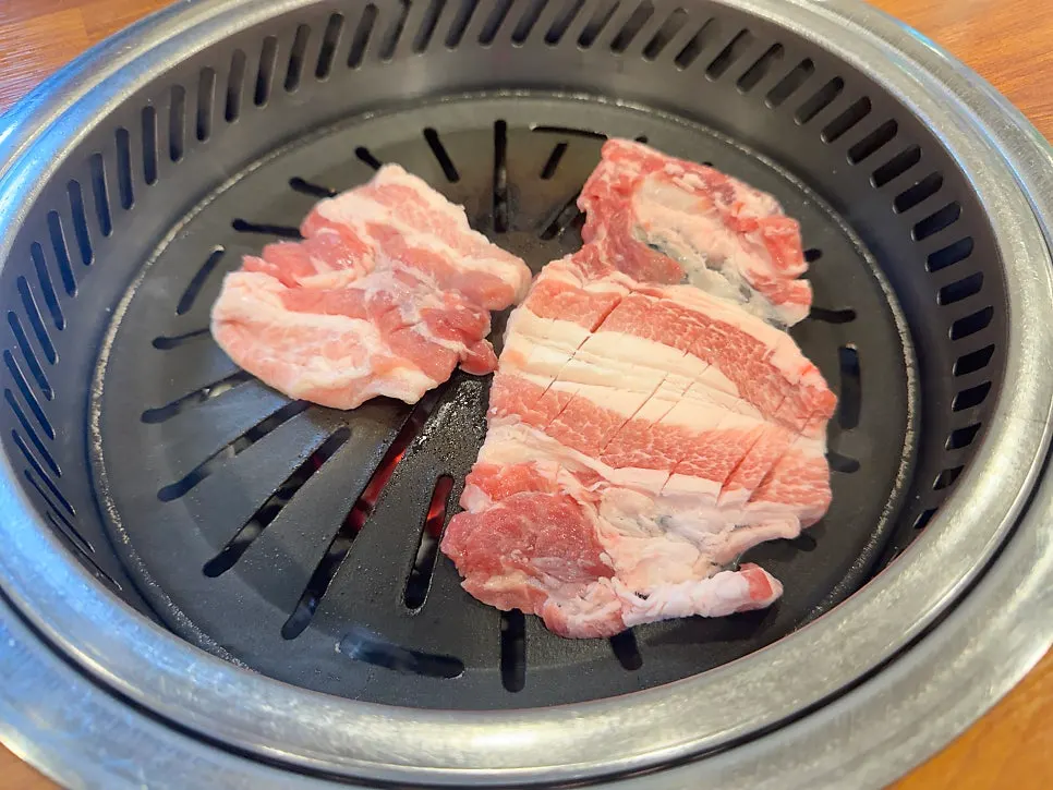 A plate of pork galbi and marinated pork galbi