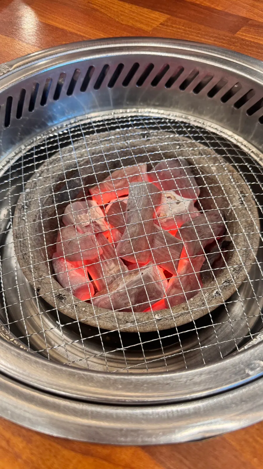 Neatly arranged charcoal for grilling