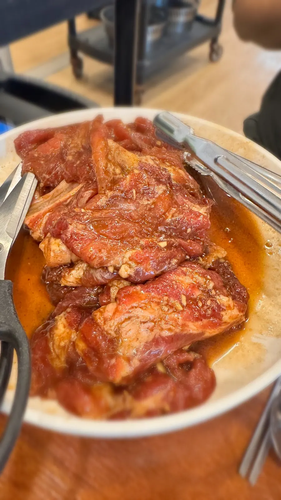 Marinated pork galbi served on a plate