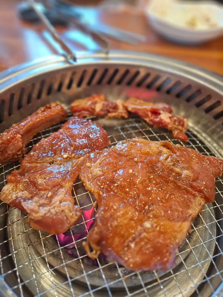 양념이 배인 돼지갈비 클로즈업