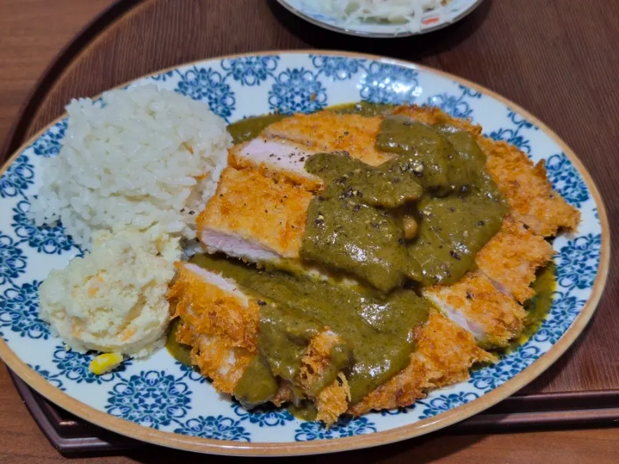 Creamy basil pesto tonkatsu