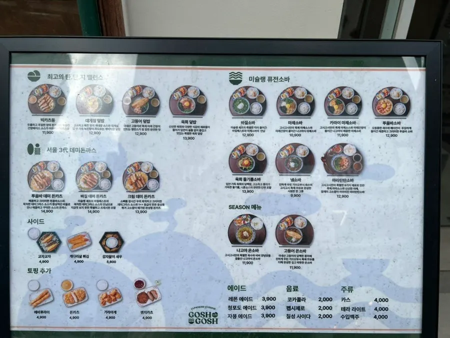 Goshi Goshi soba and tonkatsu menu board