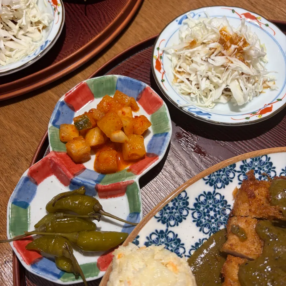 Potato salad side dish served with the tonkatsu
