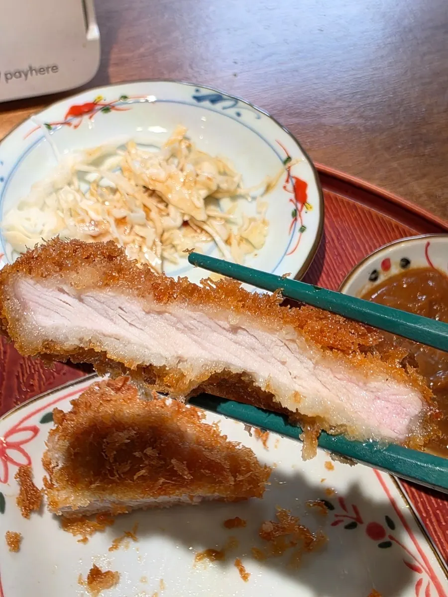 Cross-section of the pork cutlet with sauce