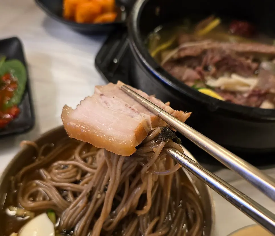 Buckwheat noodles lifted from the mul-makguksu