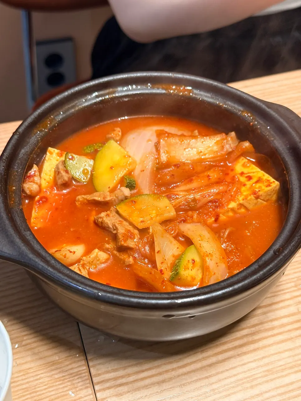 A pot of spicy kimchi stew