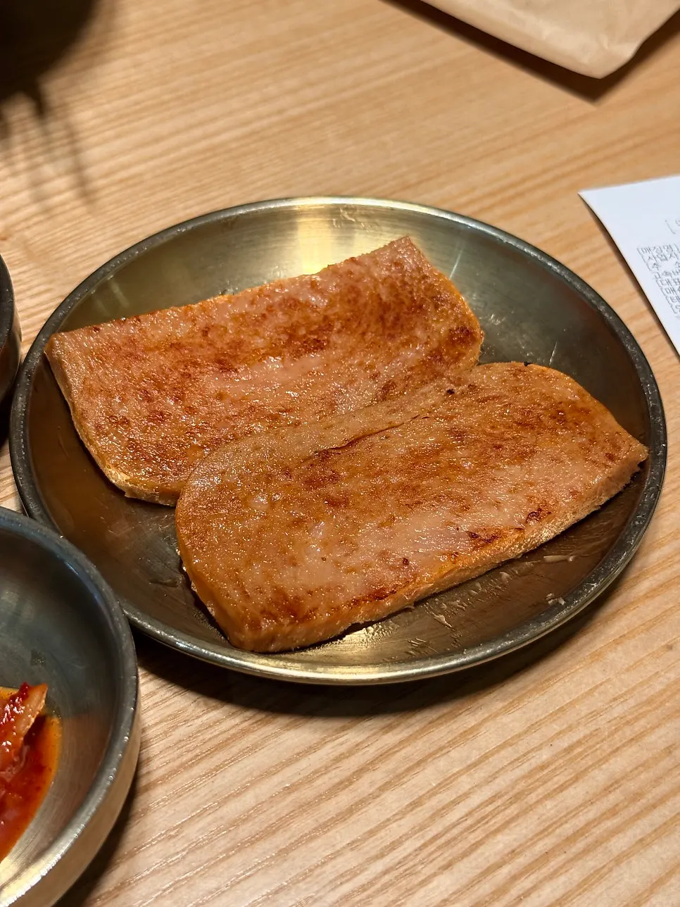 A plate of golden pan-fried Spam