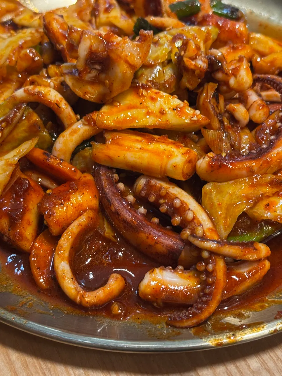 Close-up of the sweet-and-spicy squid stir-fry sauce