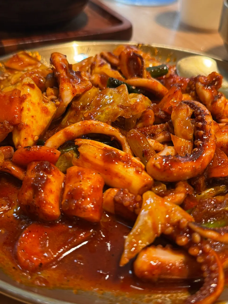 Squid stir-fry sauce served at spice Level 1
