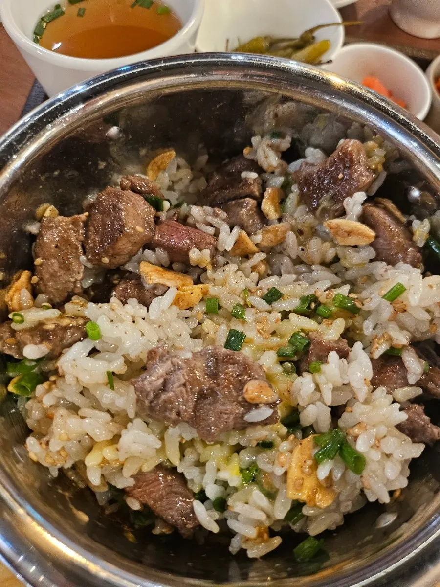 Steak sotbap mixed together with rice