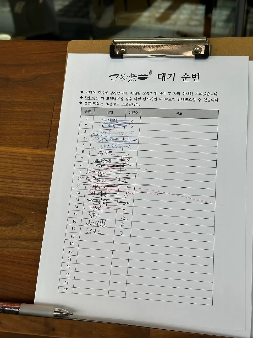 식사를 마친 고메무이 송파문정 테이블