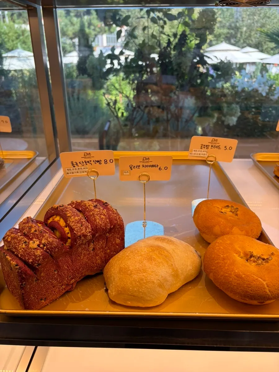 Bread laid out on the bakery display