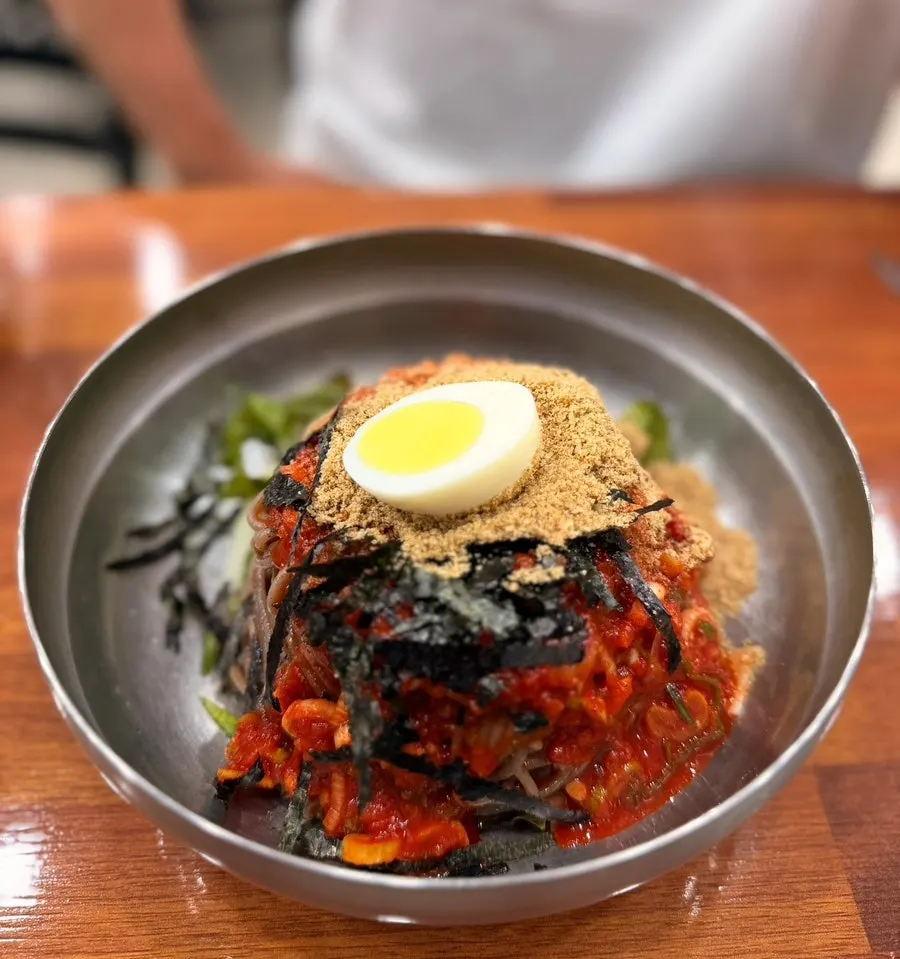 Bibim makguksu drizzled with perilla oil