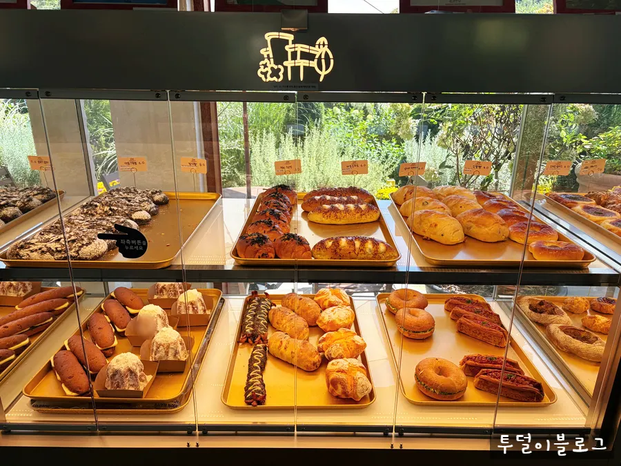 Salt bread and other bakery items on display